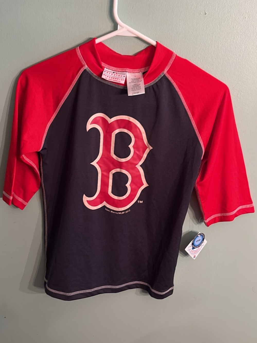 Kids Boston Red Sox Short Sleeve Rashguard - Navy & Red
